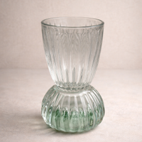 Vaso porta candela vintage in vetro scanalato anni