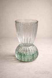 Vaso porta candela vintage in vetro scanalato anni