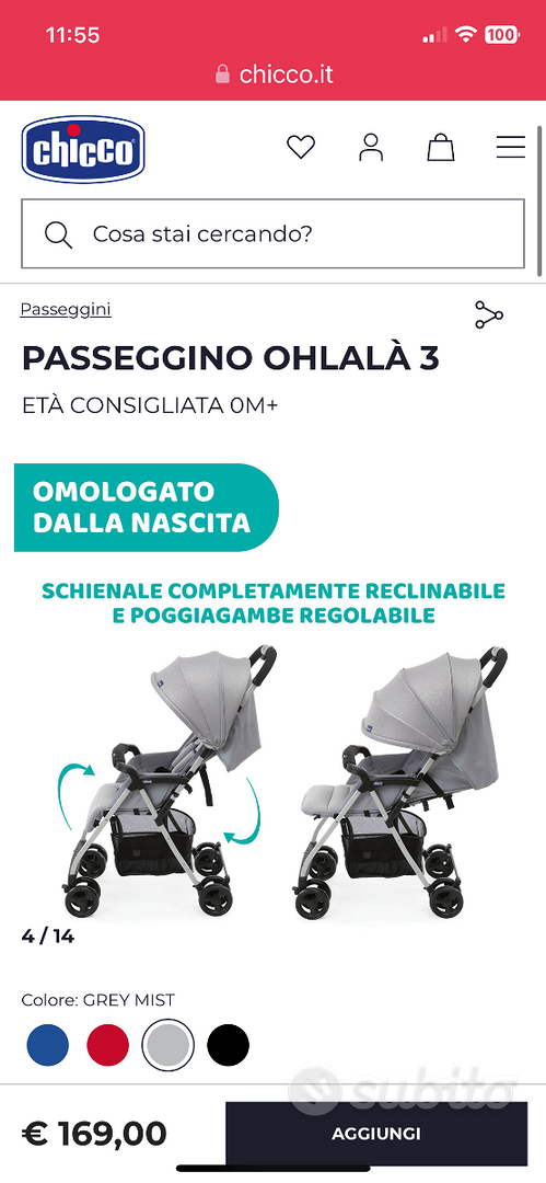 Chicco - Ohlala 3 - Passeggino Ultraleggero - Grey Mist