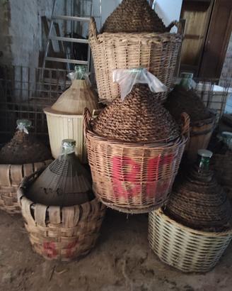 10 Damigiane in vetro 54 litri con cesto maniglie