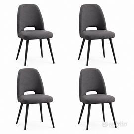 Set 4 Sedie Imbottite Moderne in Tessuto Grigio