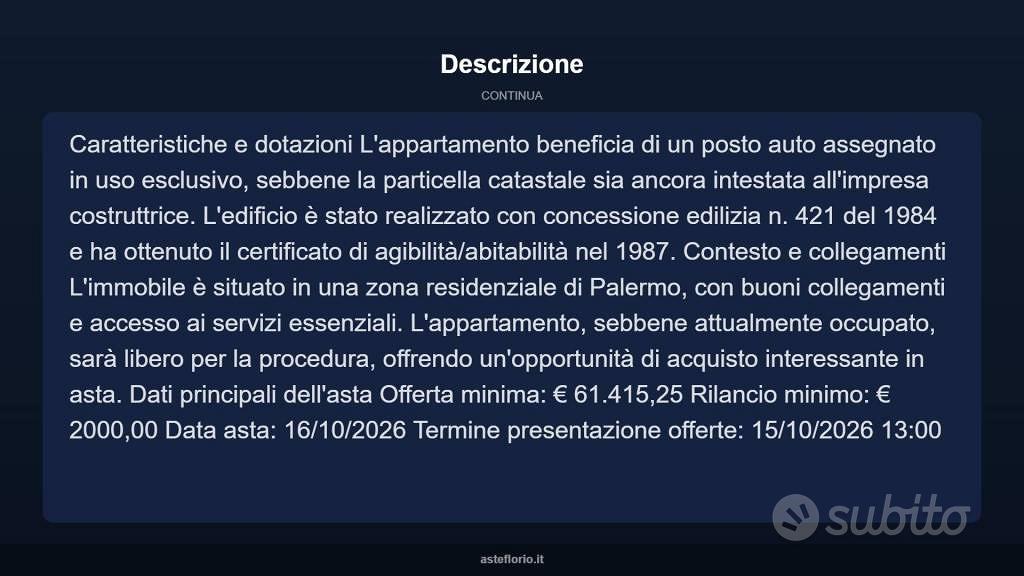 Appartamento – Palermo, Falsomiele, III Circoscrizione - Altro