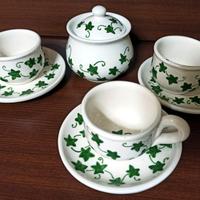 Tazze Zuccheriera Piattini in Ceramica con Edera