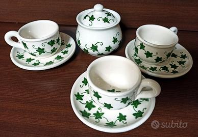 Tazze Zuccheriera Piattini in Ceramica con Edera