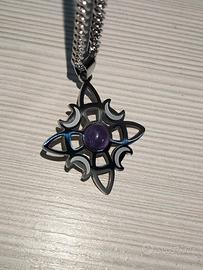Collana Amuleto Luna Ametista Portafortuna Wicca 