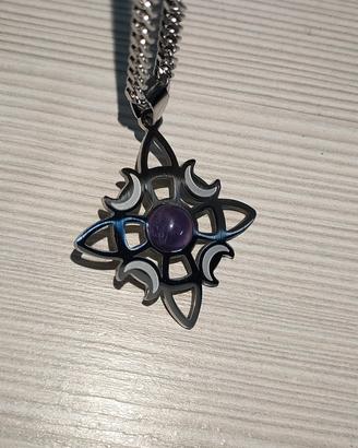 Collana Amuleto Luna Ametista Portafortuna Wicca 