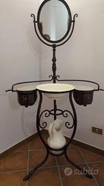 Toilette lavabo da camera fine '800 ferro e marmo