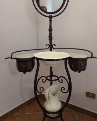 Toilette lavabo da camera fine '800 ferro e marmo