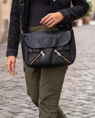 Borsa donna similpelle nera "Zippo" -vintage 