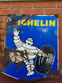 INSEGNA BIFACCIALE SMALTATA MICHELIN D'EPOCA 