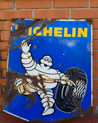 INSEGNA BIFACCIALE SMALTATA MICHELIN D'EPOCA 