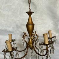 Lampadario Antico Gocce di Cristallo e Ottone