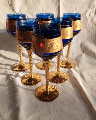 Set di 6 vecchi bicchieri di Murano, oro zecchino