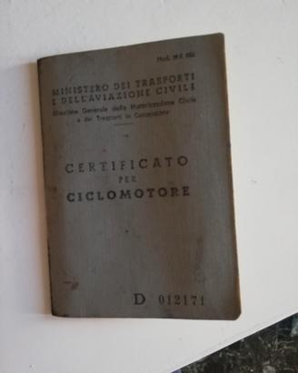 Libretto ciclomotore anni 60'