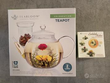 teiera in vetro con infusore + fiori di the 