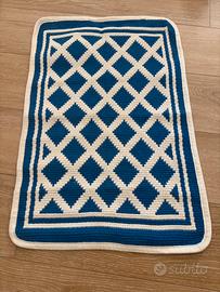 Tappeto Bagno Geometrico Blu e Bianco a Rombi