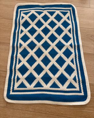 Tappeto Bagno Geometrico Blu e Bianco a Rombi