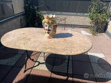 Tavolo da giardino marmo e ghisa 2 sedie in ferro