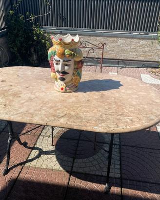 Tavolo da giardino marmo e ghisa 2 sedie in ferro