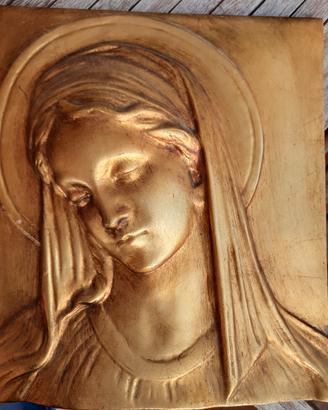 quadro madonna su rilievo in legno dorato 