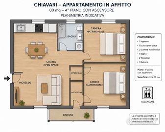 Chiavari trilocale arredato con balcone