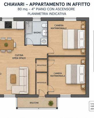 Chiavari trilocale arredato con balcone