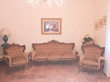  Set Salotto Barocco in Velluto e Legno Intagliat