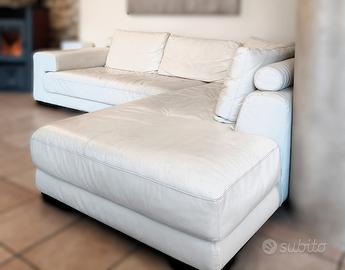 Divano angolare in vera pelle bianca 