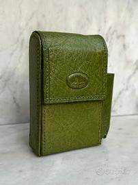 Porta sigarette in vera pelle verde vintage
