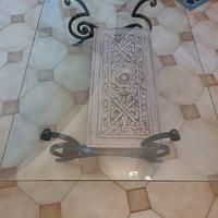 tavolo in cristallo e ferro battuto 