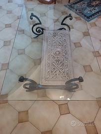 tavolo in cristallo e ferro battuto 