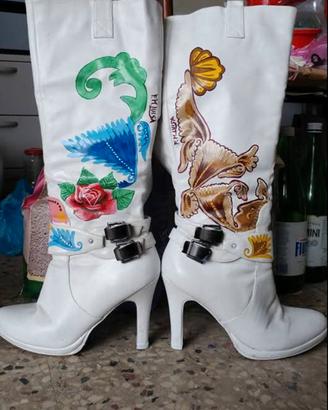 Stivali donna decorati a mano nuovi