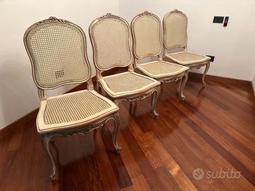 Set 4 sedie legno e canne stile Luigi XV anni 50