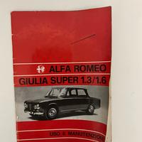 Libretto Uso e Manutenzione Alfa Romeo GiuliaSuper
