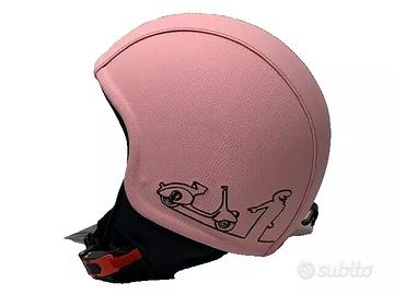 casco rivestito ecopelle vespa rosa con linea