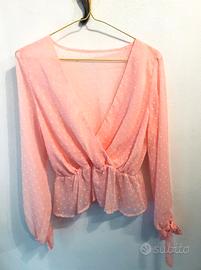 Camicetta blusa chiffon plumetis rosa tg S. Nuova