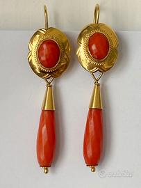 ORECCHINI  ORO  GIALLO 18K E CORALLO,  ANNI '60