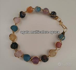 bracciale rigido agata multicolore e ottone