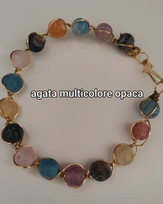 bracciale rigido agata multicolore e ottone