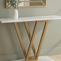 Tavolino Consolle effetto marmo e piede in oro