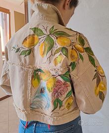 giubbino jeans denim dipinto a mano