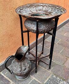 Antico bacile e brocca afgano rame