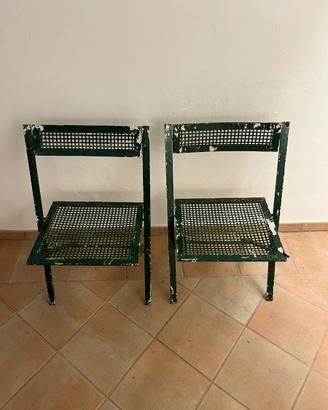 Coppia di sedie pieghevoli in metallo verde