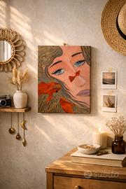Poster artistico donna e pesci rossi con cornice