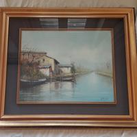 Quadro di Dario Zanardini - Fiume con barche
