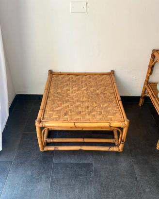 Tavolino in bambù e rattan vintage