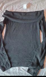 maglione L nero con scollo a barca