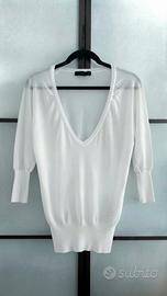 Maglia bianca Imperial leggera scollo a V, Y2K 