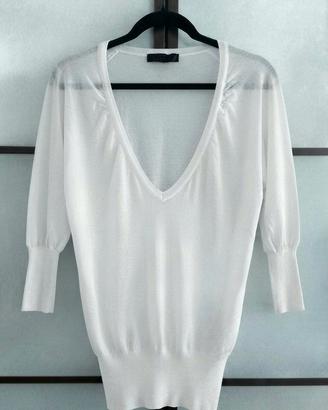Maglia bianca Imperial leggera scollo a V, Y2K 