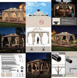 Gazebo da Giardino 3x4m - Tende e Luci LED Solari